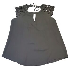Express Black Lace Top Boho Goth Fairycore Chiffon Keyhole‎ Blouse Size M